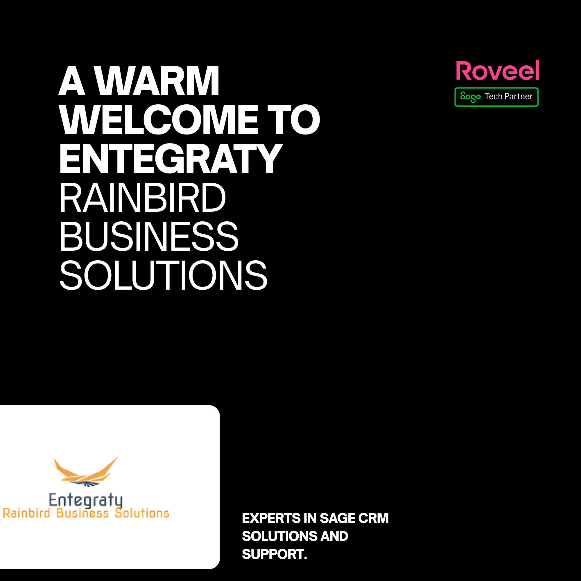 Roveel Partners with Entegraty Rainbird Business Solutions to Empower CRM‑Driven Insights for Sage Users